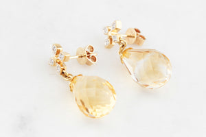 VINTAGE CITRINE & DIAMOND DROP EARRINGS IN 18ct GOLD