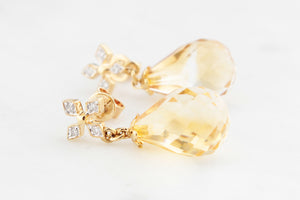 VINTAGE CITRINE & DIAMOND DROP EARRINGS IN 18ct GOLD