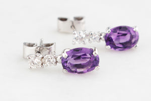 VINTAGE AMETHYST & DIAMOND EARRINGS IN 18ct WHITE GOLD