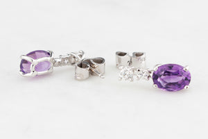 VINTAGE AMETHYST & DIAMOND EARRINGS IN 18ct WHITE GOLD
