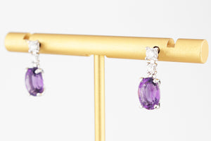 VINTAGE AMETHYST & DIAMOND EARRINGS IN 18ct WHITE GOLD