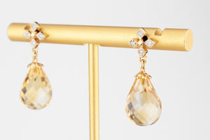 VINTAGE CITRINE & DIAMOND DROP EARRINGS IN 18ct GOLD