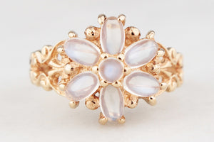 VINTAGE 1975 MOONSTONE FLOWER RING 9ct GOLD
