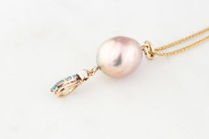 BESPOKE PEARL, AQUAMARINE & DIAMOND PENDANT 18ct GOLD