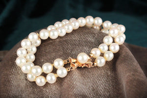 VINTAGE DOUBLE STRAND AKOYA PEARL BRACELET 14ct GOLD