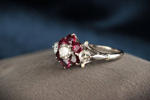 RETRO RUBY & DIAMOND CLUSTER RING IN 18ct GOLD