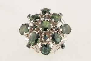 VINTAGE MID CENTURY c1960 GREEN SAPPHIRE COCKTAIL RING 14ct WHITE GOLD