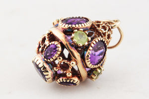 ANTIQUE VICTORIAN ARCHAEOLOGICAL REVIVAL AMETHYST & PERIDOT PENDANT 9ct GOLD