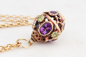 ANTIQUE VICTORIAN ARCHAEOLOGICAL REVIVAL AMETHYST & PERIDOT PENDANT 9ct GOLD