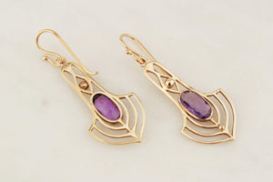 VINTAGE ESTATE ART NOUVEAU STYLE AMETHYST EARRINGS 9ct GOLD
