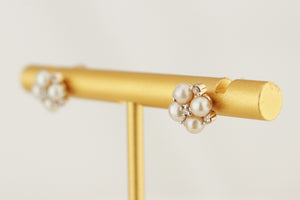 RETRO ESTATE DIAMOND & PEARL EARRINGS 10ct YELLOW GOLD
