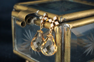 VINTAGE CITRINE & DIAMOND DROP EARRINGS IN 18ct GOLD