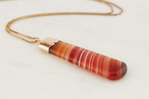ANTIQUE EDWARDIAN BANDED AGATE PENDANT 9ct YELLOW GOLD