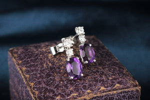 VINTAGE AMETHYST & DIAMOND EARRINGS IN 18ct WHITE GOLD
