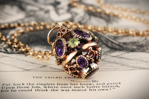 ANTIQUE VICTORIAN ARCHAEOLOGICAL REVIVAL AMETHYST & PERIDOT PENDANT 9ct GOLD