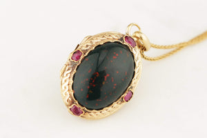 ANTIQUE VICTORIAN c1880 BLOODSTONE RUBY & DIAMOND LOCKET 15ct GOLD