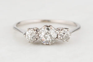 ANTIQUE 1ct OLD CUT DIAMOND TRILOGY RING 18ct GOLD