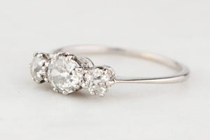 ANTIQUE 1ct OLD CUT DIAMOND TRILOGY RING 18ct GOLD