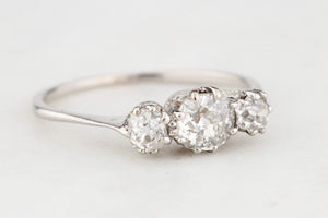 ANTIQUE 1ct OLD CUT DIAMOND TRILOGY RING 18ct GOLD