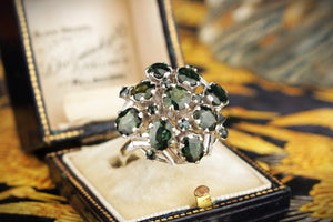 VINTAGE MID CENTURY c1960 GREEN SAPPHIRE COCKTAIL RING 14ct WHITE GOLD
