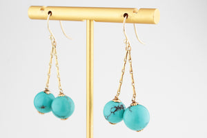ANTIQUE TURQUOISE DROP EARRINGS 9ct GOLD