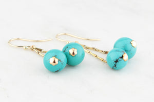 ANTIQUE TURQUOISE DROP EARRINGS 9ct GOLD