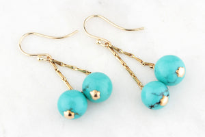 ANTIQUE TURQUOISE DROP EARRINGS 9ct GOLD