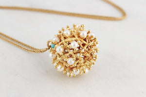 VINTAGE TURQUOISE & PEARL PENDANT 18ct GOLD