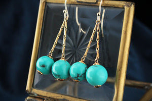 ANTIQUE TURQUOISE DROP EARRINGS 9ct GOLD