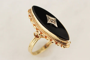 VINTAGE LATE DECO c1940 ONYX & DIAMOND RING 14ct GOLD
