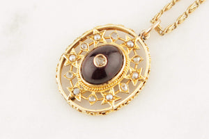 ANTIQUE VICTORIAN c1880 DIAMOND GARNET & SEED PEARL PENDANT 9ct GOLD