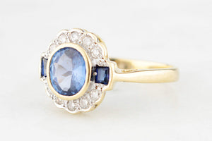 VINTAGE 1.1ct CEYLON SAPPHIRE & DIAMOND RING 18ct GOLD