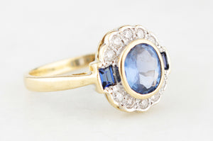 VINTAGE 1.1ct CEYLON SAPPHIRE & DIAMOND RING 18ct GOLD
