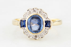 VINTAGE 1.1ct CEYLON SAPPHIRE & DIAMOND RING 18ct GOLD