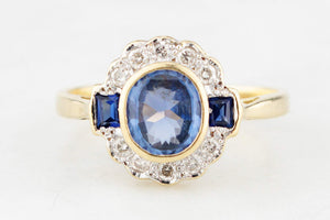 VINTAGE 1.1ct CEYLON SAPPHIRE & DIAMOND RING 18ct GOLD