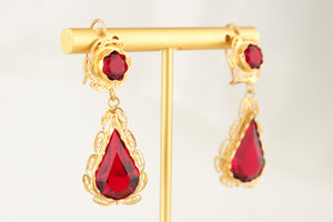 ANTIQUE GEORGIAN 1813 RED PASTE EARRINGS 18ct GOLD