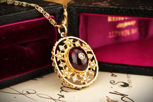 ANTIQUE VICTORIAN c1880 DIAMOND GARNET & SEED PEARL PENDANT 9ct GOLD