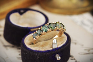 R&V BESPOKE SEVEN STONE SAPPHIRE HALF HOOP RING 9ct YELLOW GOLD