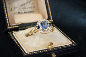 VINTAGE 1.1ct CEYLON SAPPHIRE & DIAMOND RING 18ct GOLD