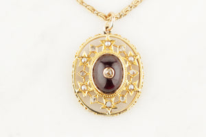 ANTIQUE VICTORIAN c1880 DIAMOND GARNET & SEED PEARL PENDANT 9ct GOLD