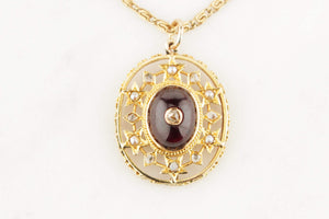 ANTIQUE VICTORIAN c1880 DIAMOND GARNET & SEED PEARL PENDANT 9ct GOLD