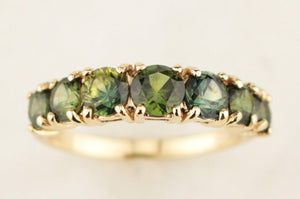R&V BESPOKE SEVEN STONE SAPPHIRE HALF HOOP RING 9ct YELLOW GOLD