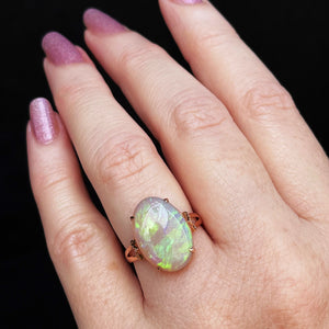 SOLID CRYSTAL OPAL & DIAMOND RING 18ct GOLD