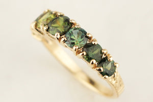 R&V BESPOKE SEVEN STONE SAPPHIRE HALF HOOP RING 9ct YELLOW GOLD