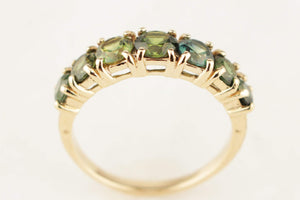 R&V BESPOKE SEVEN STONE SAPPHIRE HALF HOOP RING 9ct YELLOW GOLD