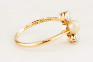 ANTIQUE AUSTRALIAN EDWARDIAN c1910 DIAMOND & PEARL RING 18ct ROSE GOLD