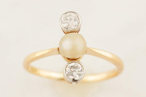 ANTIQUE AUSTRALIAN EDWARDIAN c1910 DIAMOND & PEARL RING 18ct ROSE GOLD