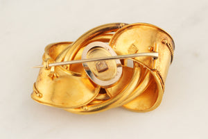 ANTIQUE VICTORIAN c1860 ENAMEL & PEARL BROOCH 20ct YELLOW GOLD