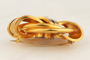 ANTIQUE VICTORIAN c1860 ENAMEL & PEARL BROOCH 20ct YELLOW GOLD