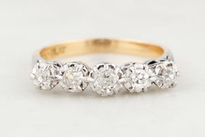 ANTIQUE FIVE-STONE .48ct DIAMOND RING 18ct YELLOW GOLD & PLATINUM